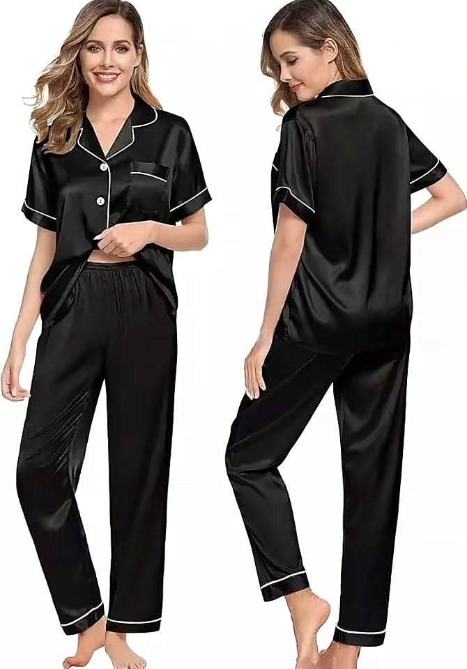 🩵 Pyjama Satin Femme – Ensemble Chemise & Short (ou Pantalon)