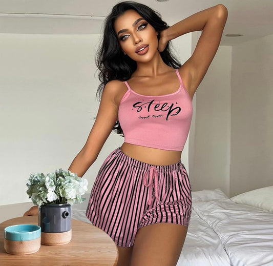 ✨ Pyjamas Bretelles & Shorts Rayés – May’Secrets