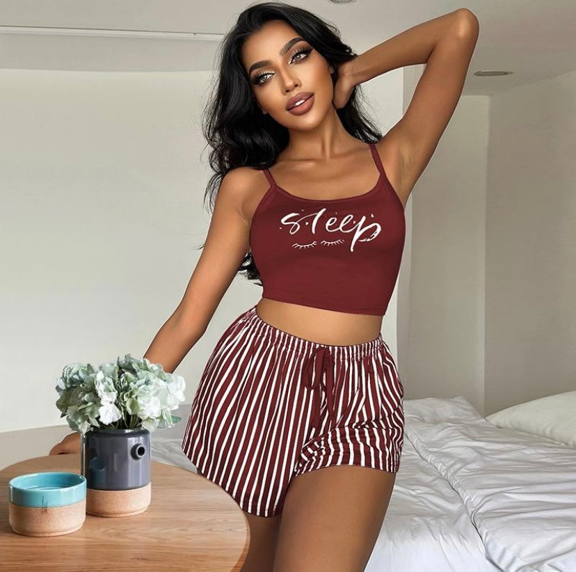 ✨ Pyjamas Bretelles & Shorts Rayés – May’Secrets