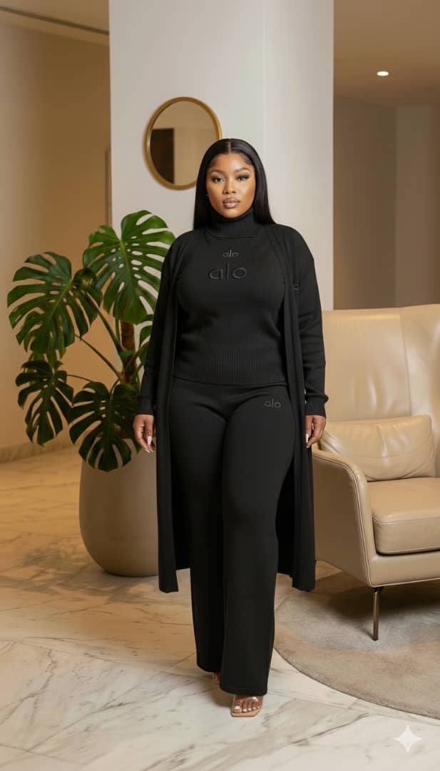 Ensemble Lounge 3 Pièces – Cardigan Long, Col Roulé et Pantalon Large