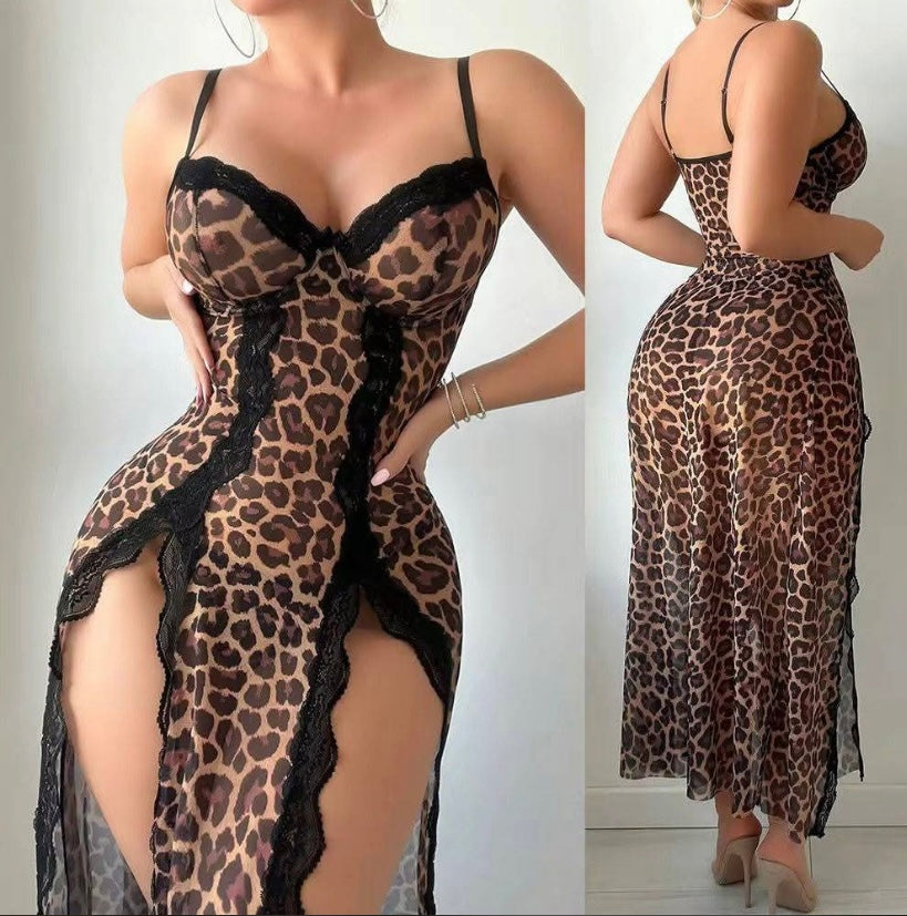 Robe Léopard Élégance Sauvage – Dentelle & Transparence Chic