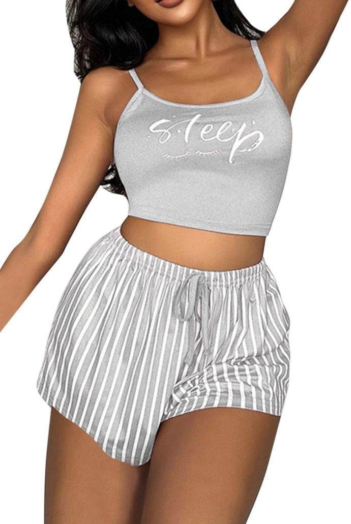 ✨ Pyjamas Bretelles & Shorts Rayés – May’Secrets