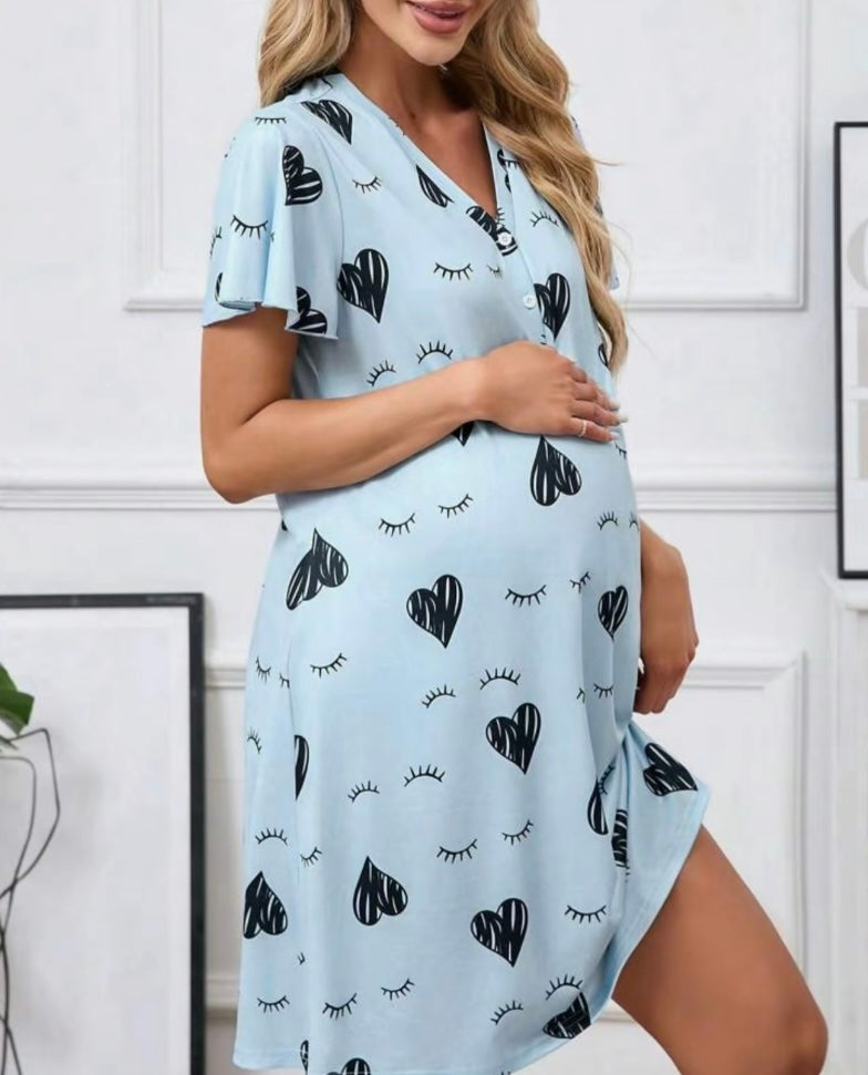 Robe de nuit d'allaitement à motifs pour la maternité