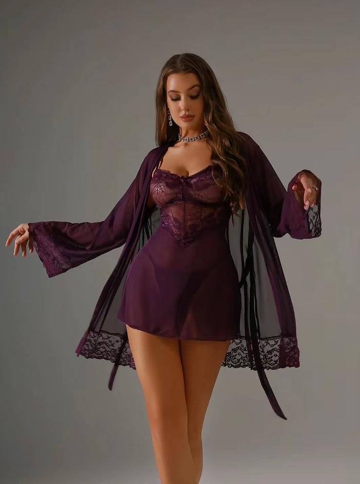 Ensemble nuisette & kimono en dentelle