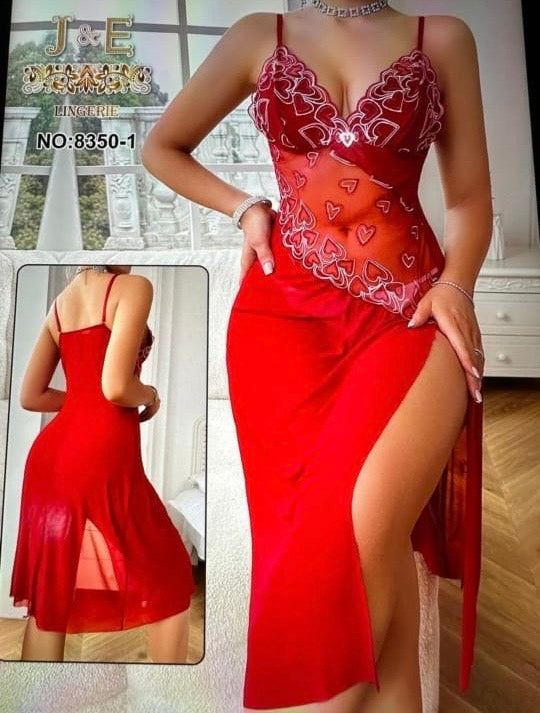 Nuisette Longue en Dentelle & Tulle – Séduction Élégante