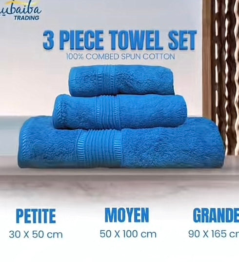 Set de 3 Serviettes Douces 100% Coton Peigné