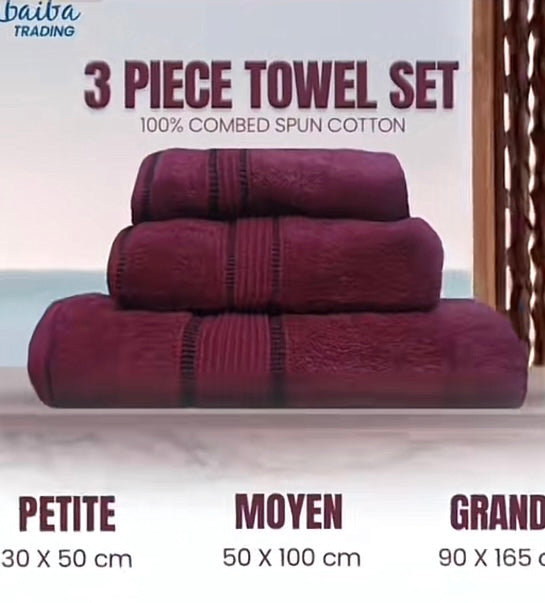 Set de 3 Serviettes Douces 100% Coton Peigné