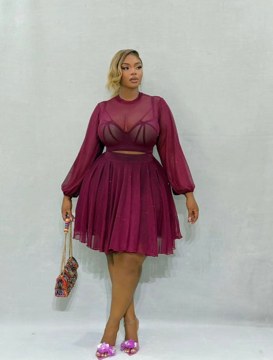 Ensemble Élégance Tulle Royal – Haut & Jupe Fluide