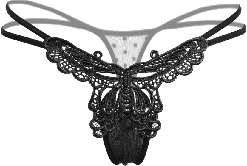 Lot de 6 strings en dentelle ajourée avec motif papillon