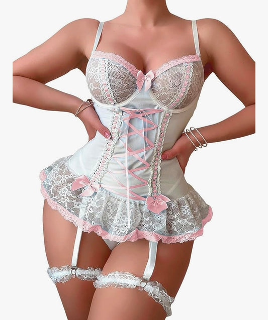 Corset lingerie sexy – Dentelle raffinée & jarretelles