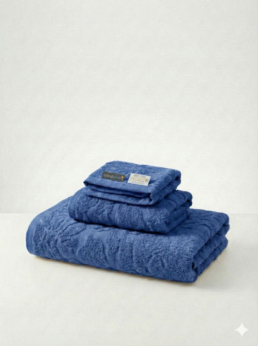 Ensemble de 3 Serviettes en Coton Jacquard – Motif Floral