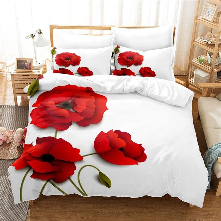 Parure de Lit Premium – Fleurs Rouges 3D