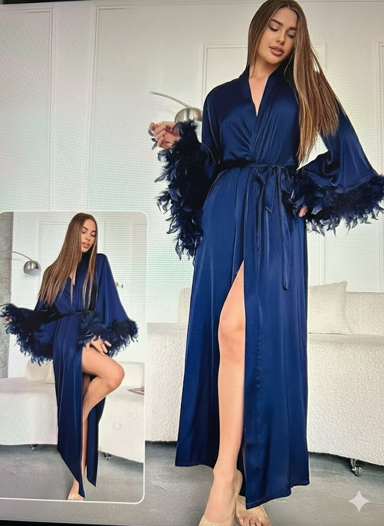 Robe de chambre satin & dentelle – Élégance Suprême