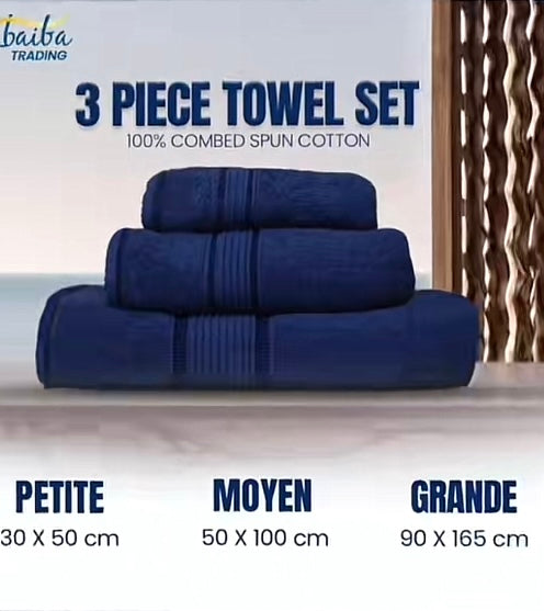 Set de 3 Serviettes Douces 100% Coton Peigné