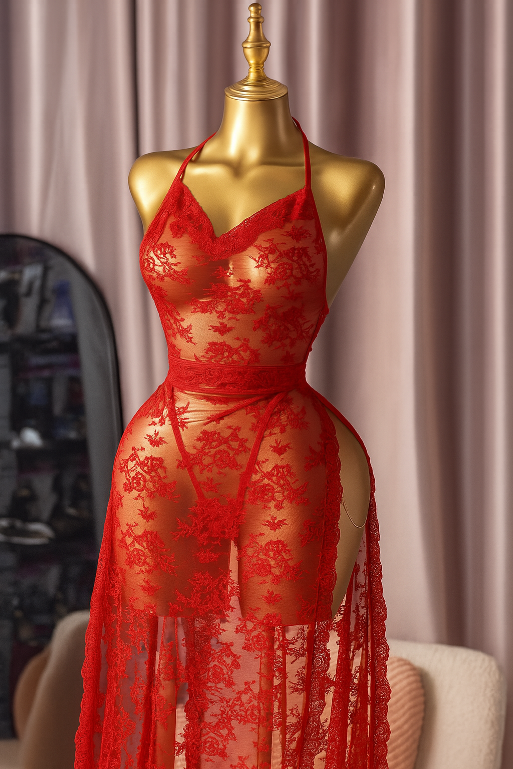 Robe de Nuit Dentelle Transparente – Modèle Luxe