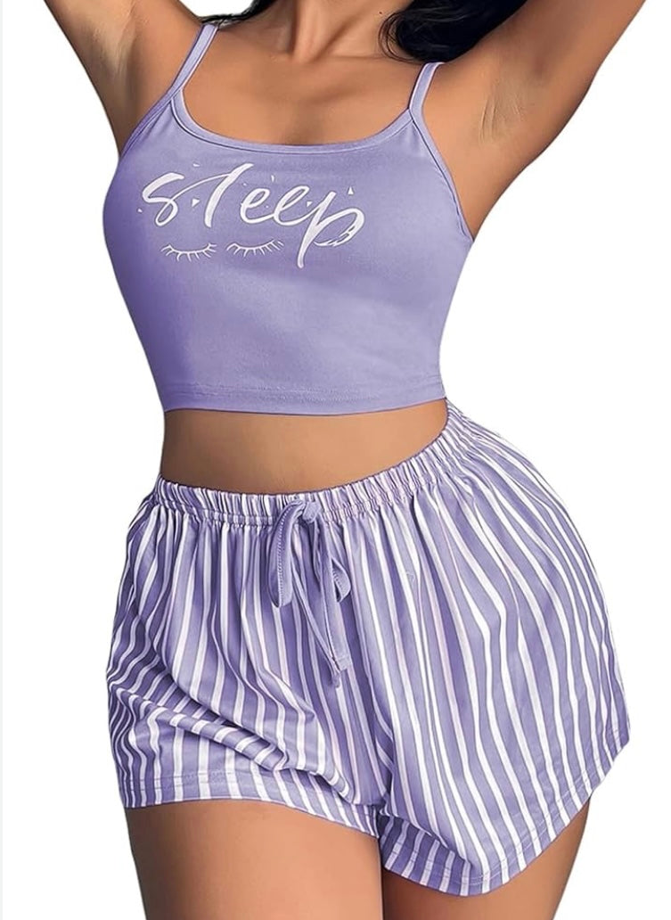 ✨ Pyjamas Bretelles & Shorts Rayés – May’Secrets
