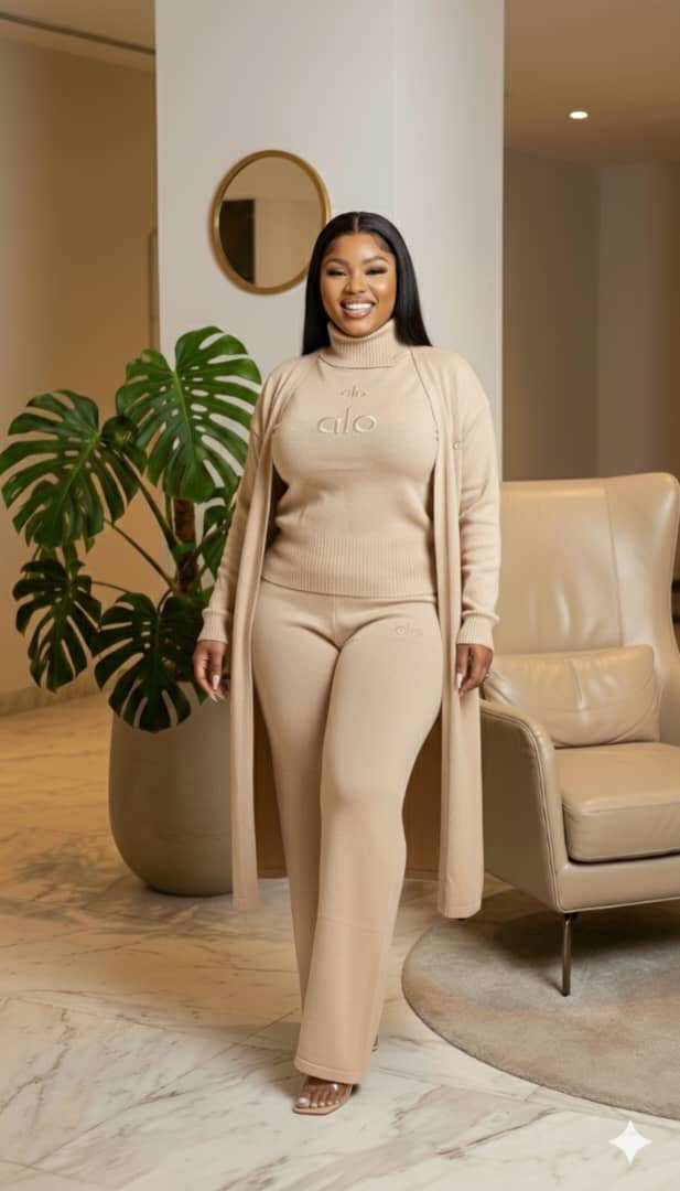 Ensemble Lounge 3 Pièces – Cardigan Long, Col Roulé et Pantalon Large