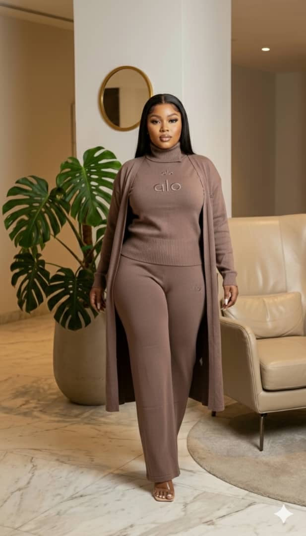 Ensemble Lounge 3 Pièces – Cardigan Long, Col Roulé et Pantalon Large