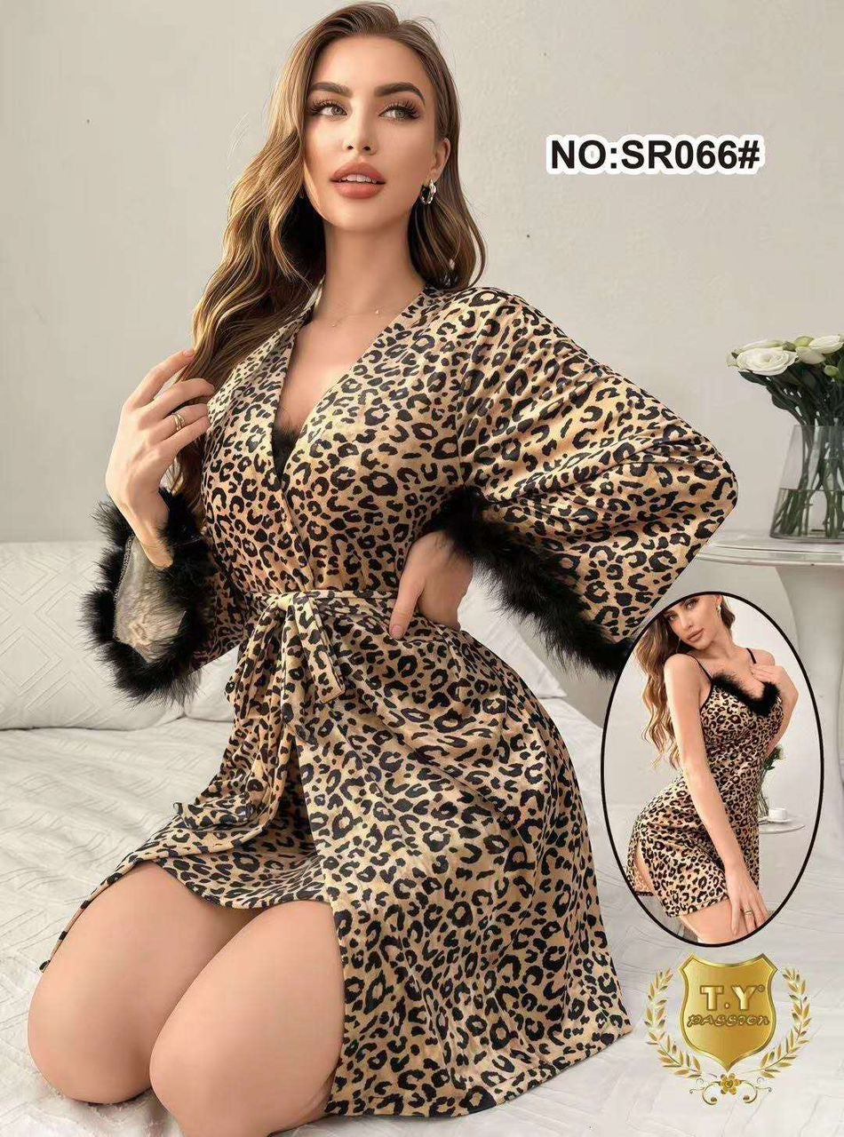 Ensemble Nuisette & Kimono Léopard – Élégance Sensuelle Femme