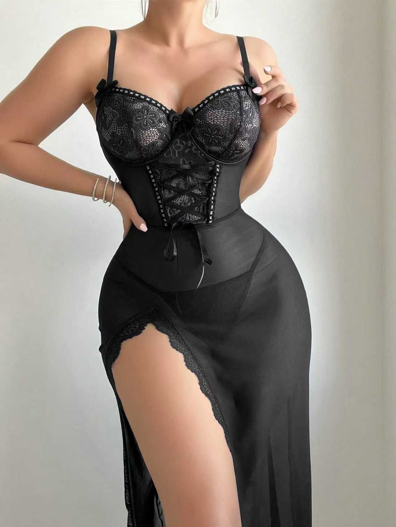 Ensemble Lingerie Séduction Corset-Effect Longue