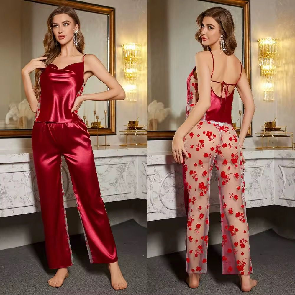 ✨ Combinaison Satin & Dentelle Florale – Sensualité Élégante