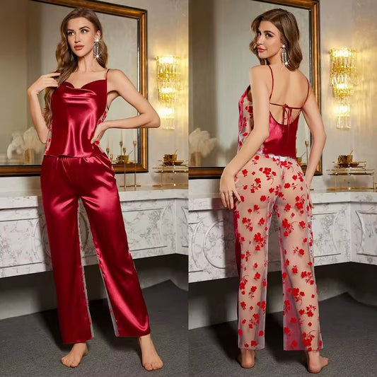 ✨ Combinaison Satin & Dentelle Florale – Sensualité Élégante