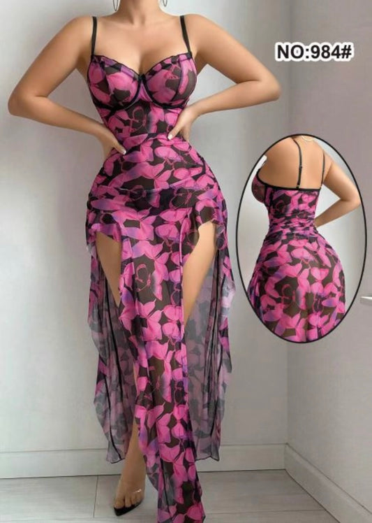 🩷Nuisette transparente florale rose et noire