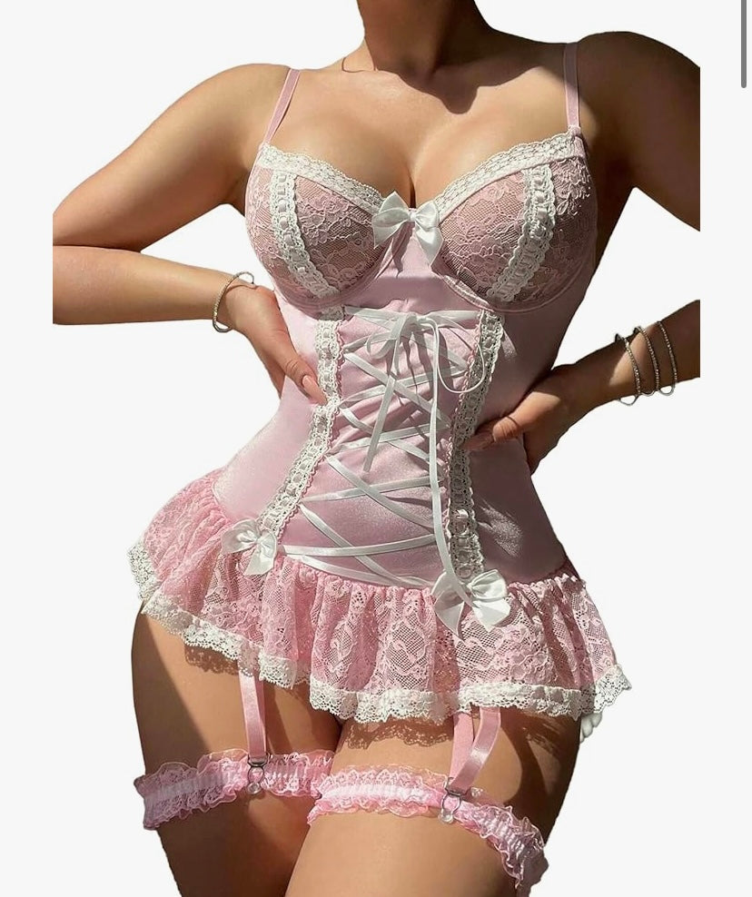 Corset lingerie sexy – Dentelle raffinée & jarretelles