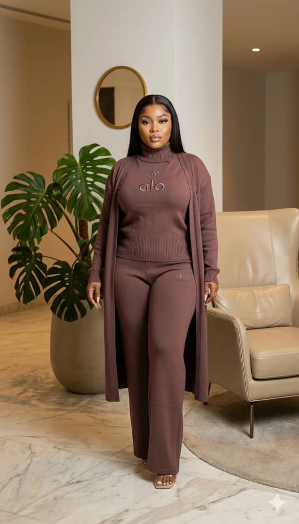 Ensemble Lounge 3 Pièces – Cardigan Long, Col Roulé et Pantalon Large