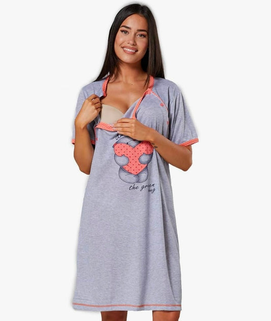 Chemise de Nuit d’Allaitement Confort – Ouverture Pratique pour Maman & Bébé