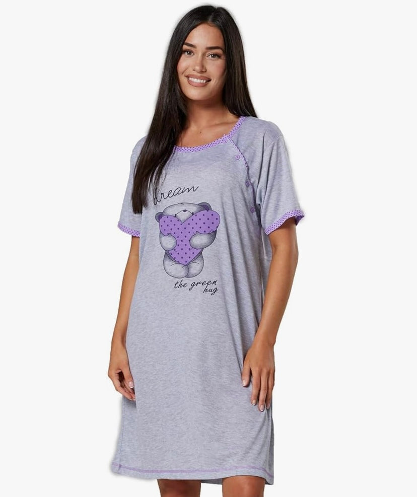 Chemise de Nuit d’Allaitement Confort – Ouverture Pratique pour Maman & Bébé