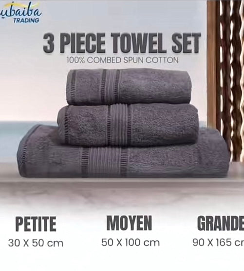 Set de 3 Serviettes Douces 100% Coton Peigné