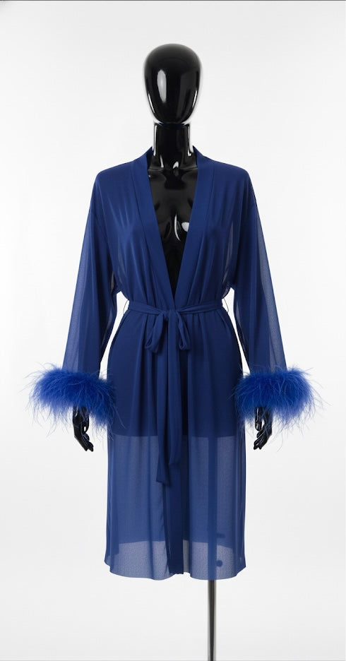 Kimono Long Élégance – Finition Plumes
