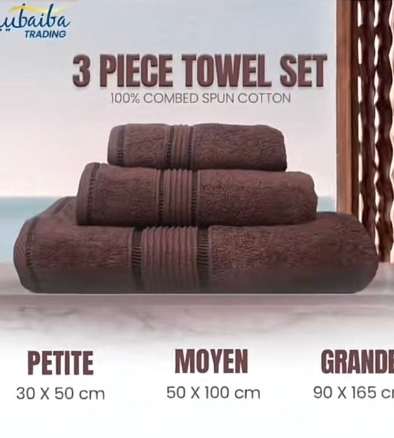 Set de 3 Serviettes Douces 100% Coton Peigné