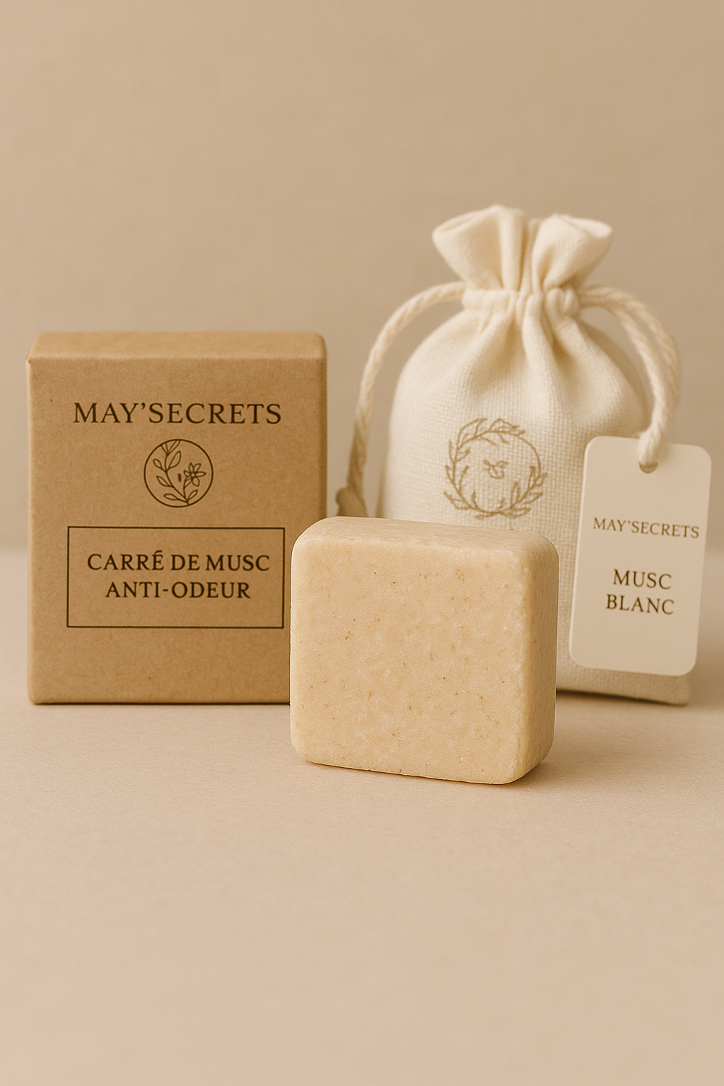 Carré de Musc Anti-Odeur – Musc Blanc Naturel & Élégant | May’Secrets