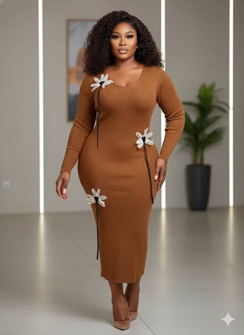 Robe Longue Femme Élégante – Coupe Ajustée & Détails Floraux Chic (Plusieurs Couleurs)