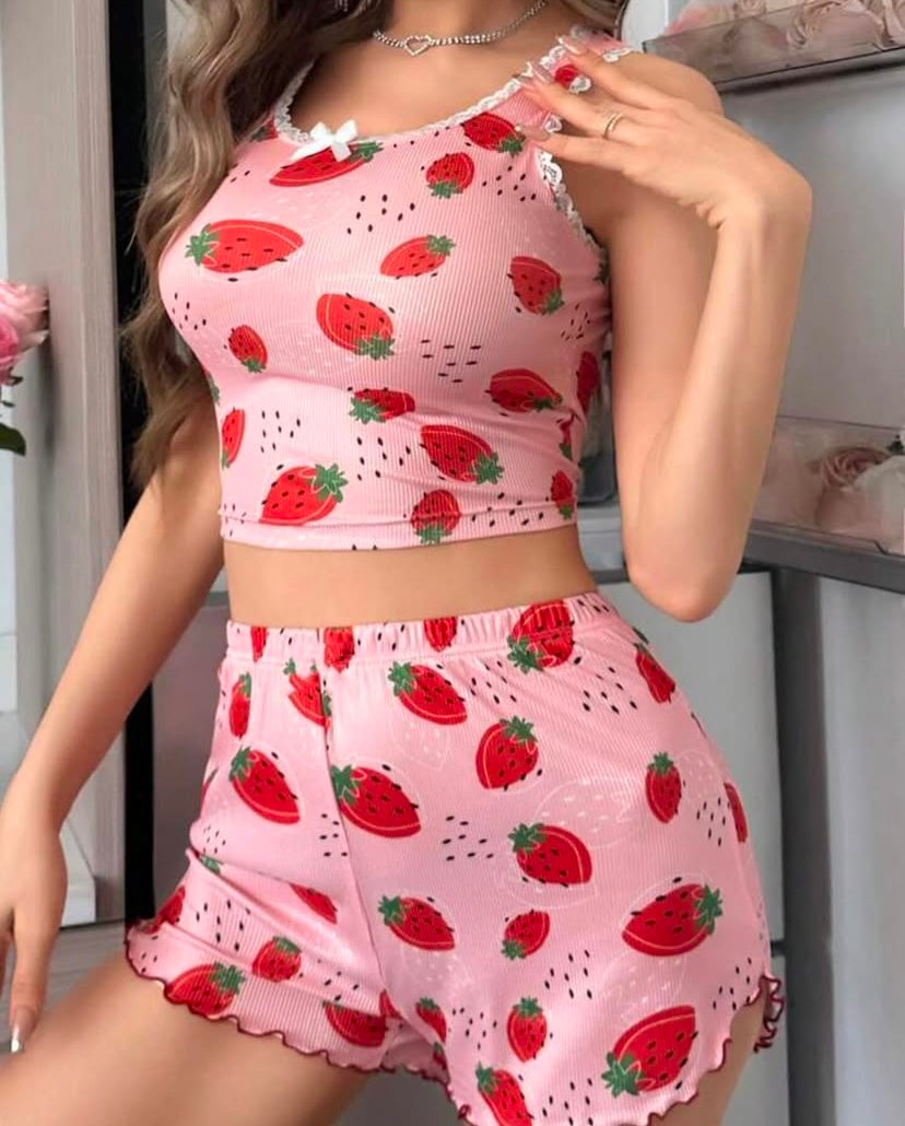 🍓 Ensemble Pyjama Femme – Top & Short Confort
