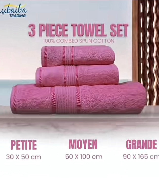 Set de 3 Serviettes Douces 100% Coton Peigné