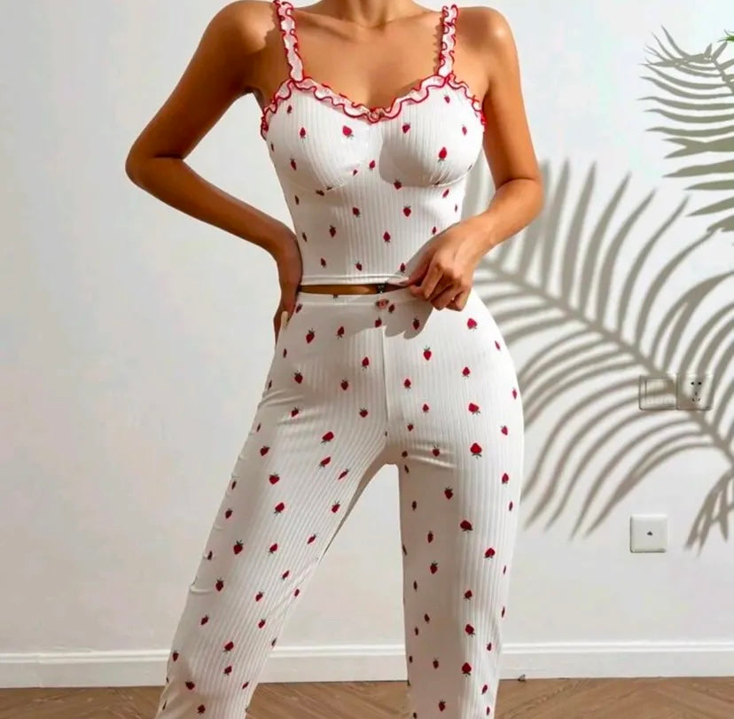🍓 Ensemble Pyjama Fraîcheur Strawberry – 2 pièces (Pantalon)